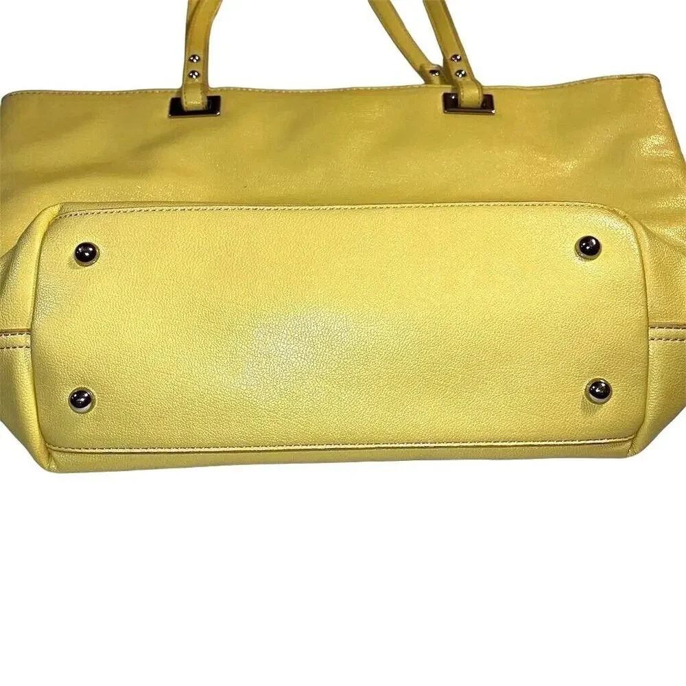 Nine West Ava Faux Leather Tote Bag Purse Floral Laser Cut Design Yellow Silver